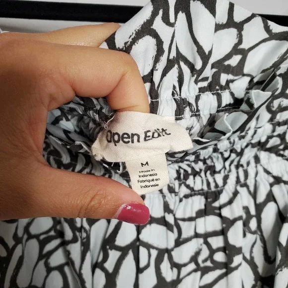 OPEN EDIT • Gray Abstract Print Organic Cotton Babydoll Top Sz M - Picture 8 of 9